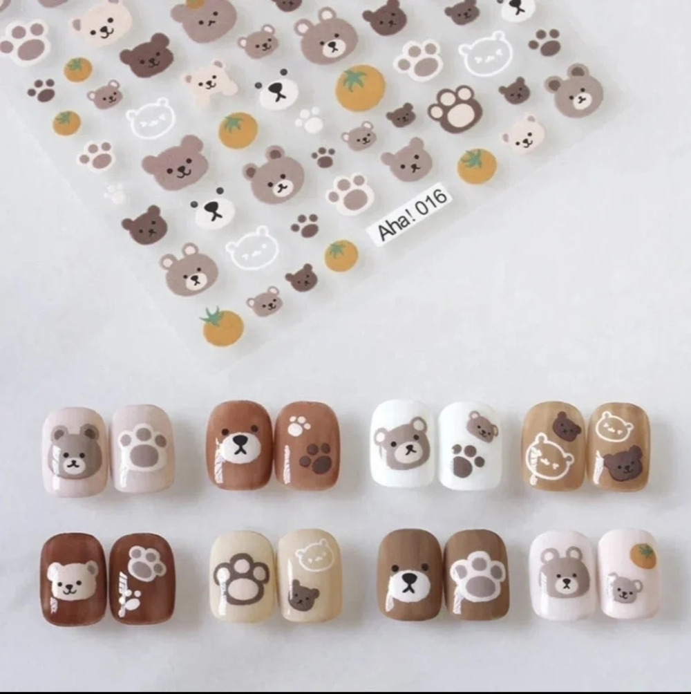 Little Bear nail art stickers, coffee color, decal design, decor, diy